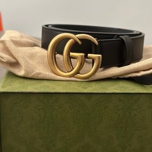 Gucci black leather belt with double G size 85